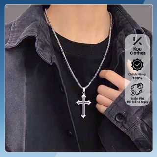 Dây Chuyền Nam Nữ Mặt Chữ Thập Kuu Clothes Màu Bạc Đẹp Cao Cấp - Vòng Cổ Nam Chất Liệu Titan- Vòng Cổ Chữ Thập