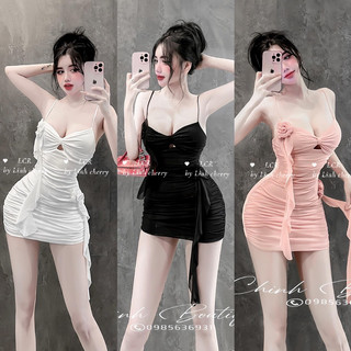 Váy body 2 dây phối hoa bèo tà dạo phố siu xinh