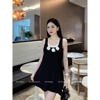 Váy suông cổ yếm phối hoa trà siu xinh