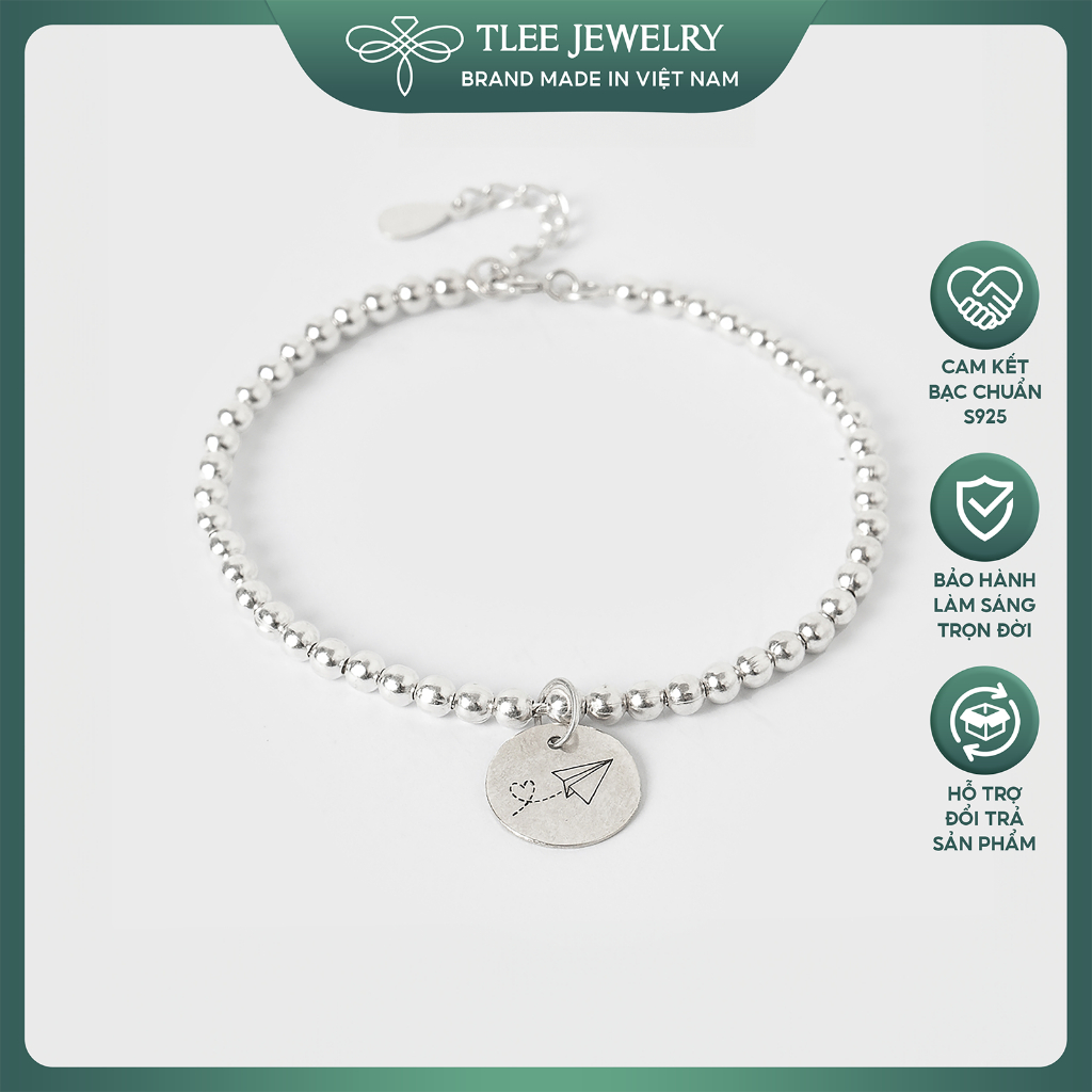 Lắc tay bac nữ TLEE bi mix charm tròn khắc laser theo yêu cầu TLEE JEWELRY ( MIỄN PHÍ KHẮC CHỮ THEO 