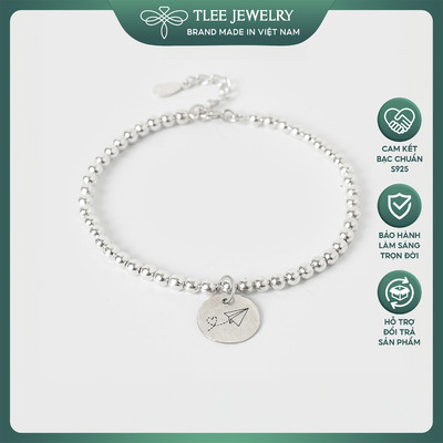 Lắc tay bac nữ TLEE bi mix charm tròn khắc laser theo yêu cầu TLEE JEWELRY ( MIỄN PHÍ KHẮC CHỮ THEO YÊU CẦU) LT0109