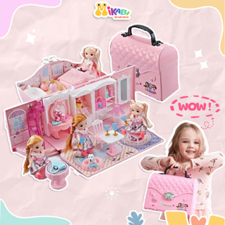 Đồ Chơi Ngôi Nhà Búp Bê Nhựa Cao Cấp Thiết Kế Túi Xách Vali Kèm 2 Búp Bê Màu Hồng Dễ Thương Cho Bé - Đồ Chơi MIKABI
