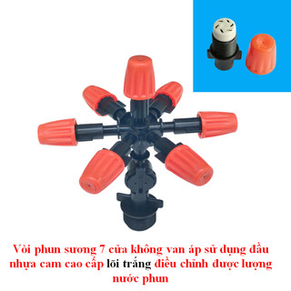 Vòi phun sương 7 cửa có van áp chống nhỏ giọt, loại lõi đầu cam màu trắng