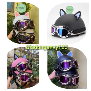  Mũ Bảo Hiểm 1 2 Đầu Kính Phi Công AN VY SHOP  Nón Bảo Hiểm Nửa Đầu Kính PC Kèm Phụ Kiện Tai Mèo 2 Màu Dễ Thương 