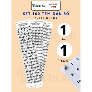 Set 100 miếng dán số thứ tự dán sơn từ 1 đến 1000 gấu in ấn - 1cm & 1,2cm