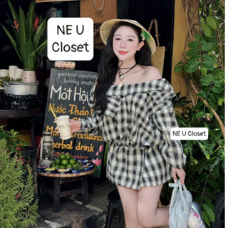 [HÀNG LOẠI 1] Váy lệch vai kẻ caro dài tay sang chảnh đầm dài tay đầm lêch vai đầm kẻ trẻ trung đầm trễ vai, sẵ.....