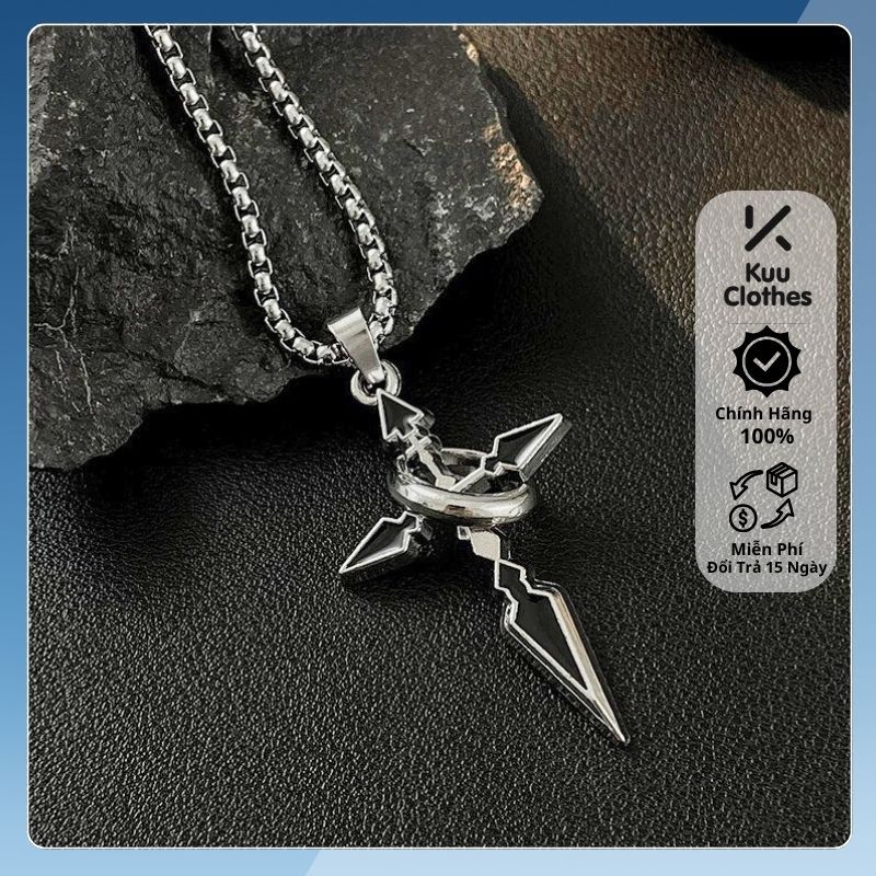 Vòng cổ nam dây chuyền hình thánh giá phong cách hiphop Kuu Clothes chất liệu titan không gỉ - Vòng Cổ Black Cross
