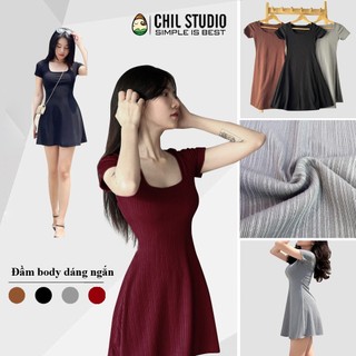 [có 2 SIZE từ 42-58kg] Váy body ngắn cổ vuông dáng xòe,váy nữ đầm body, váy thun gân cổ vuông mặc nhà hay đi tiệc