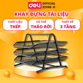 Khay Đựng Tài Liệu 3 Tầng DELI - Chất Liệu Thép Lưới Siêu Bền Có Thể Tháo Rời, Dễ Dàng Lắp Ráp