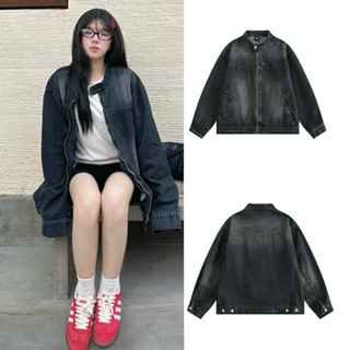 Áo Khoác Jeans Denim Dây Kéo Cúc Bấm Có Túi Trong Form Suông Nam Nữ Unisex