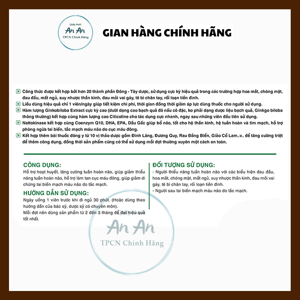 Hoạt Huyết Minh Não Khang Extra Giúp Hoạt Huyết Dưỡng Não Giúp Ngủ Ngon Giảm Rối Loạn Tiền Đình