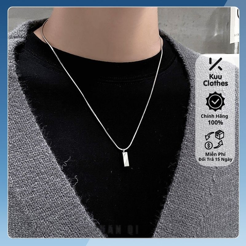 Vòng cổ nam dây chuyền nam nữ mặt hình khối chữ nhật thanh lịch màu bạc basic Kuu Clothes dễ phối đồ - Vòng cổ Brick
