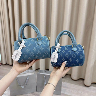 Túi trống mini,vải jean xanh,túi trống cầm tay