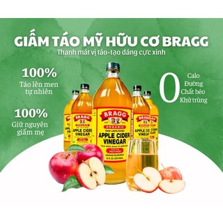 {Tặng Muối Hồng}Dấm táo Hữu Cơ Mỹ Bragg 473ml Có Chứa Giấm Cái - Dấm Táo Giảm Cân Ăn Kiêng Eatclean