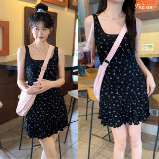 Váy Hoa Nhí 2 Dây Bản To Dáng Ngắn Xếp Ly,Đầm Hai Dây Eo Cao Kiểu Ngắn Dáng Chữ A Loại Đẹp Quảng Châu