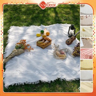[Nhiều Màu] Thảm Dệt Picnic Hoạ Tiết Đan Xen, Caro Nai Decor, Thảm Dã Ngoại, Thảm Trải Bàn Tua Rua, Phụ Kiện Chụp Ảnh