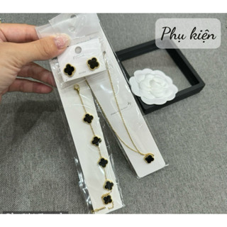 Set Dây Chuyền + Khuyên Tai Cỏ Bốn Lá Titan, vòng cổ nữ cỏ bốn lá cao cấp, khuyên tai nữ loại 1 siêu hot - không rỉ