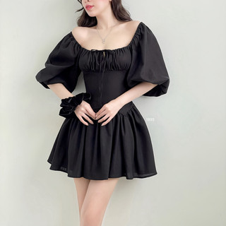 MIDU - Đầm linen tùng xoè cổ nhúng mặc 2 kiểu, thắc nơ nữ tính thanh thoát