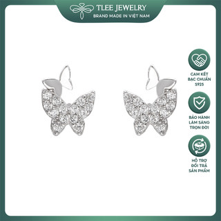 Khuyên tai bạc nữ TLEE cánh bướm đôi nạm đá xinh xắn TLEE JEWELRY B0160
