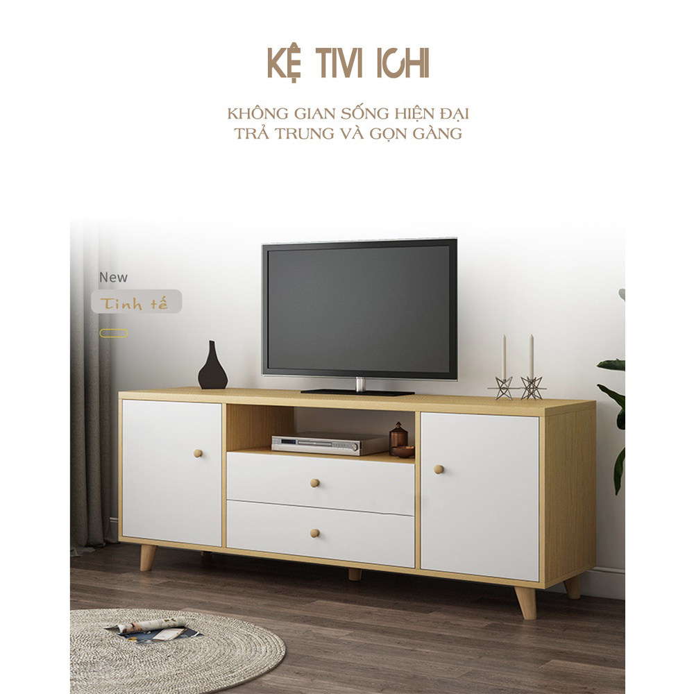 Kệ tivi phòng khách phong cách Bắc Âu sang trọng hiện đại chất liệu gỗ MDF cap cấp phủ Melamine
