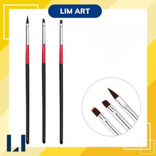 Bộ 3 cọ vẽ đầu dẹp, đầu vát, đầu nhọn thân gỗ vẽ tranh, vẽ nail