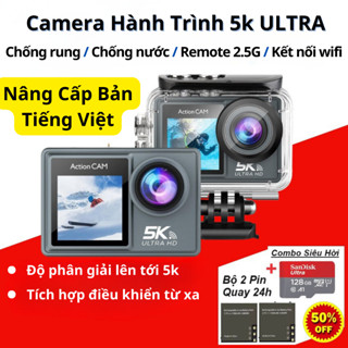 Camera hành trình 5k ULTRA HD Chống rung, Chống nước, Camera đi phượt gắn trên xe máy, Ô tô, Mũ bảo hiểm