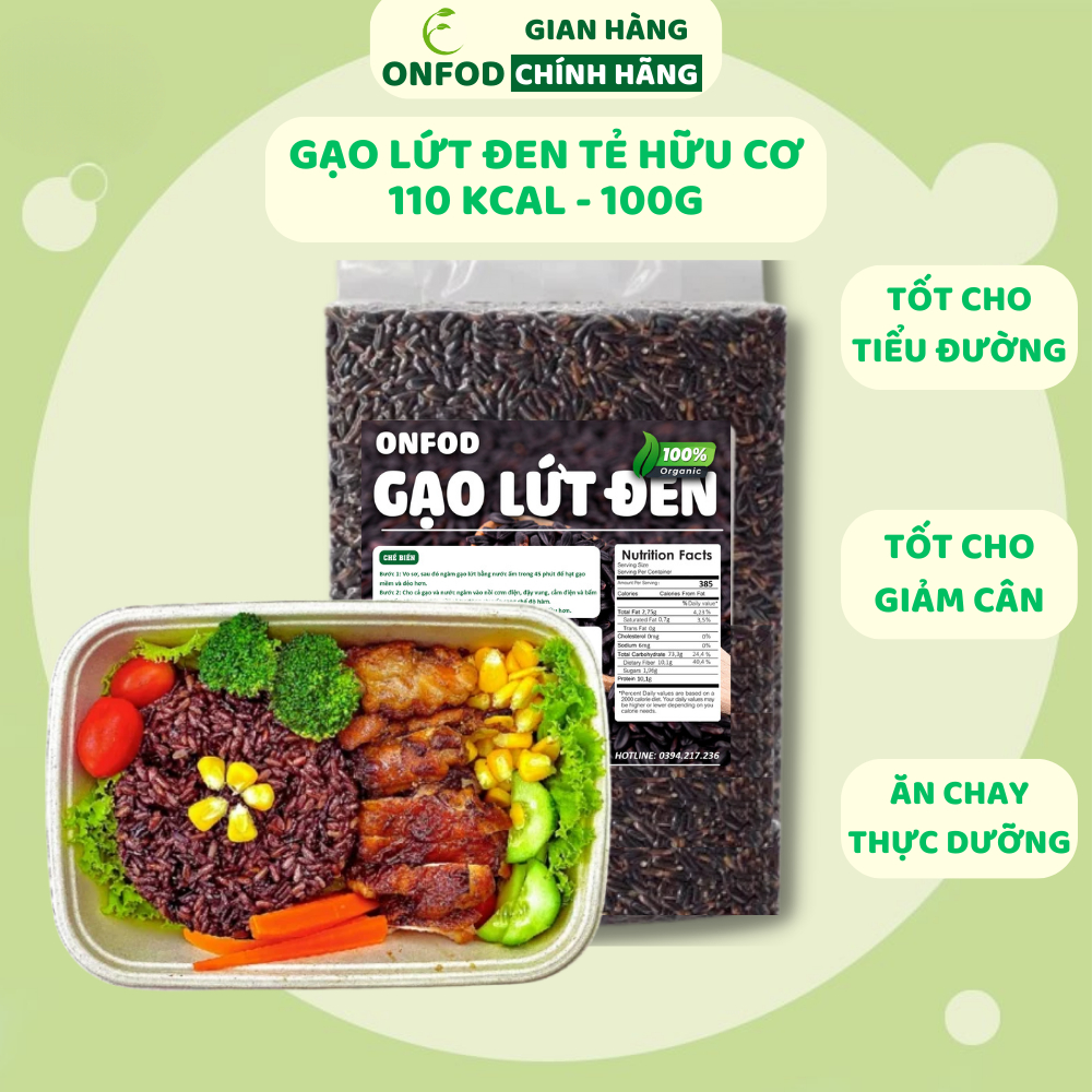 Gạo lứt đen hữu cơ ăn kiêng giảm cân healthy eatclean thực dưỡng 500g 1kg - onfod