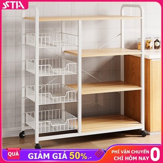 STA Kệ 4 tầng để lò vi sóng kệ gỗ để lò nướng giỏ để đồ nhà bếp đa năng kệ lắp ráp nhà bếp có ngăn gỗ MDF