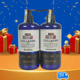 Dầu Gội Dầu Xả Mefaso Collagen Xanh Phục Hồi Tóc 880ml