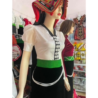 áo cổ V phi bóng trắng tay tơ cộc , áo cóm dân tộc thái