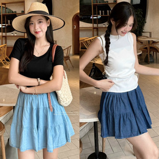 Váy ngắn denim - 9067 - trơn - tầng