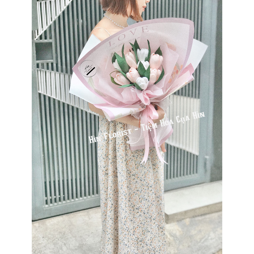 [HỎA TỐC TPHCM] Bó hoa tulip giấy handmade hồng - Hìn Florist
