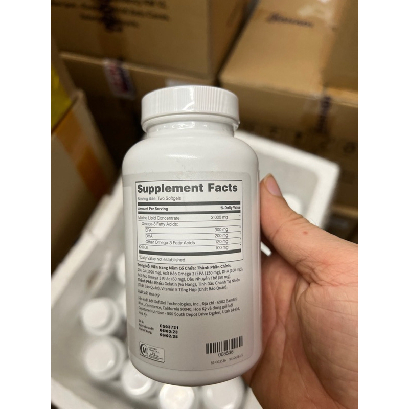 [ Tem tiếng việt ] Nuskin omega3 Marine dầu cá 120 viên có mã Quyét QR.
