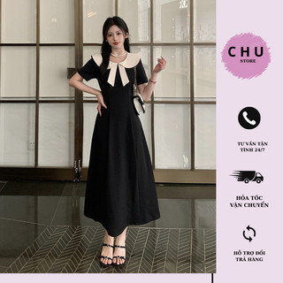 Đầm đen 2 kiểu cổ nơ tay phồng thiết kế nhẹ nhàng dễ thương