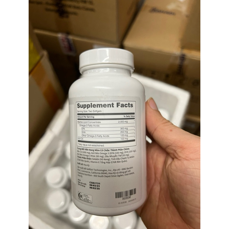 Viên uống Nuskin Omega 3 Marine - Omega3 dầu cá Tem tiếng Anh Tốt cho tim mạch, tóc móng và da.