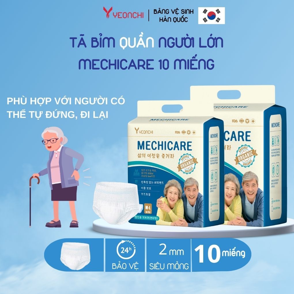 Tã bỉm quần người lớn Yeonchi Mechicare siêu mỏng siêu thấm 10 miếng size M-L/L-XL