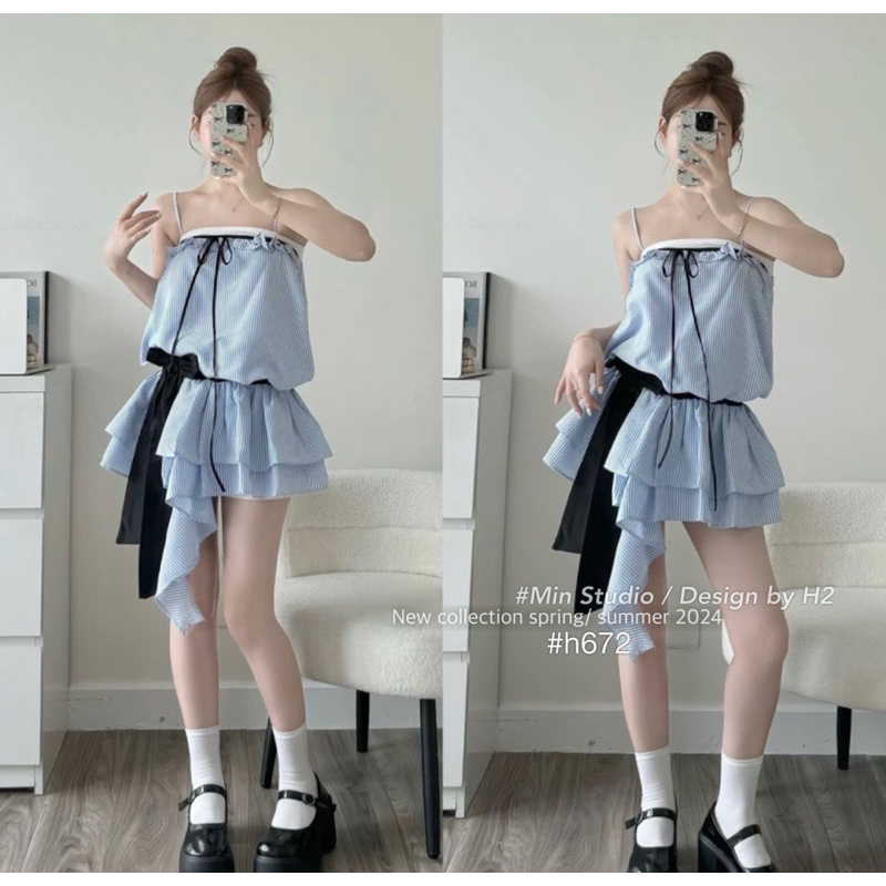h2/| VÁY KẺ 2S PHỐI NGỰC NƠ EO |