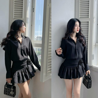 [BÈO BÉO BIGSIZE] SET ÁO SƠ MI KÈM CHÂN VÁY VẠT CHÉO ĐÍNH HOA FORM BIGSIZE 60-90KG