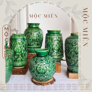 Bình hoa gốm Ngọc Vân Nổi Phù Dung,lọ hoa cắm hoa tươi trang trí, sứ Bát Tràng | Gốm Mộc Miên