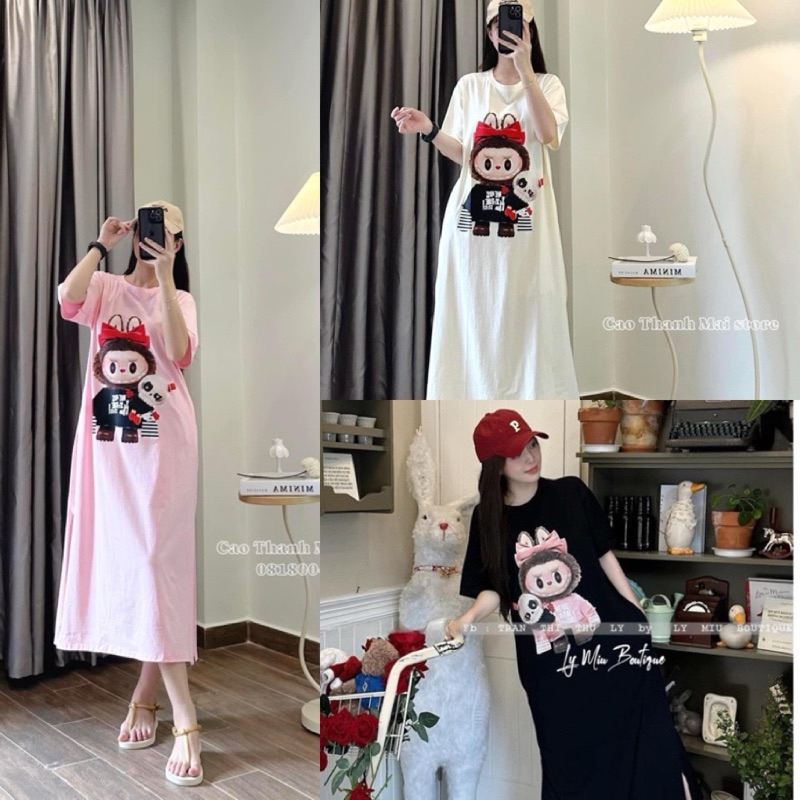 Váy Suông, Đầm Suông In Hình LABUBU Hot Hit From Rộng, Dáng Dài Chất Cotton