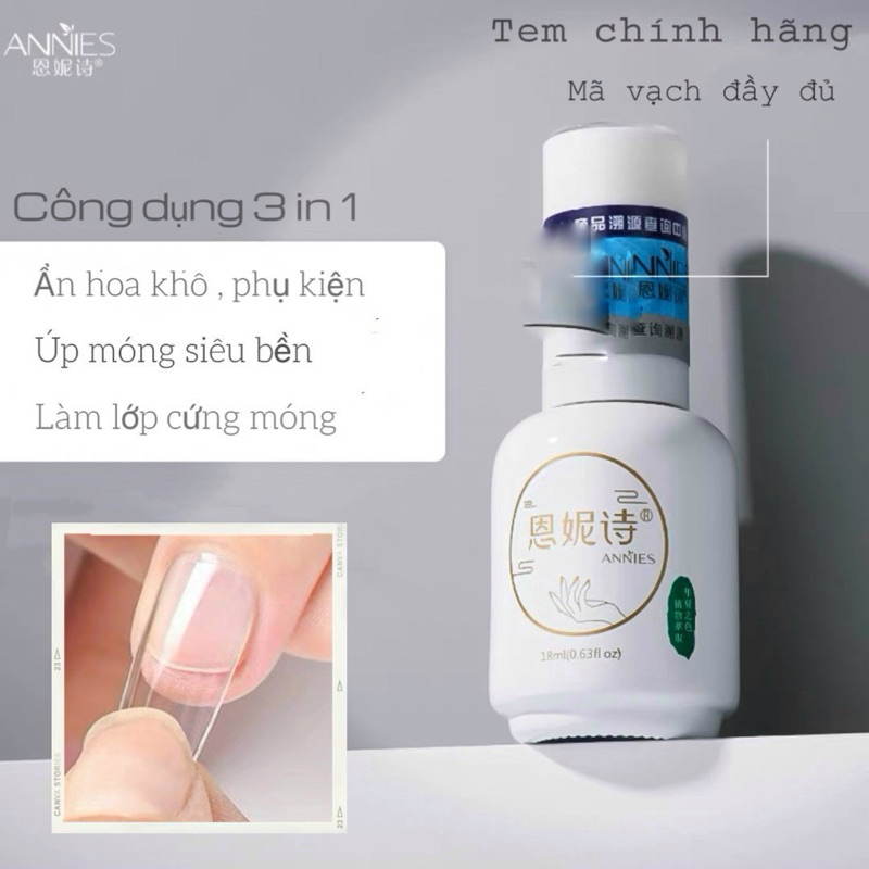 Glue gel úp móng , ẩn phụ kiện , làm cứng móng 3 trong 1 ANNIES chính hãng