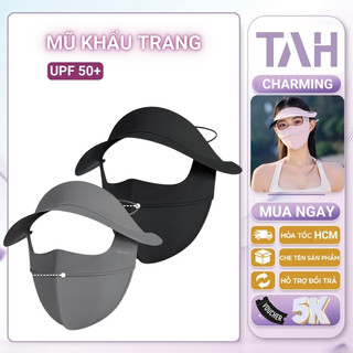 Mũ khẩu trang chống nắng chống tia ufp50+, khẩu trang kèm mũ chống nắng chất liệu lụa băng tah charming
