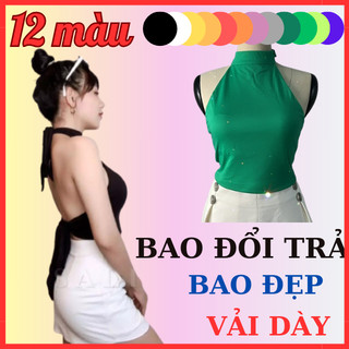 Áo Yếm Croptop Thun Cotton Hở Lưng Đi Biển Có Độn Mút Ngực Cột Buộc Dây Rời Áo Yếm Sát Nách Sexy Trắng Đen Xanh Đỏ Vàng