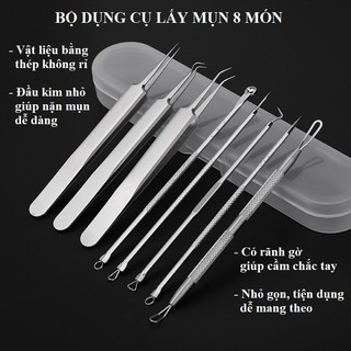  Bộ dụng cụ nặn mụn lấy mụn đầu đen mụn bọc trứng cá.Thép không gỉ tiện lợi bộ 8 món và 5 món 