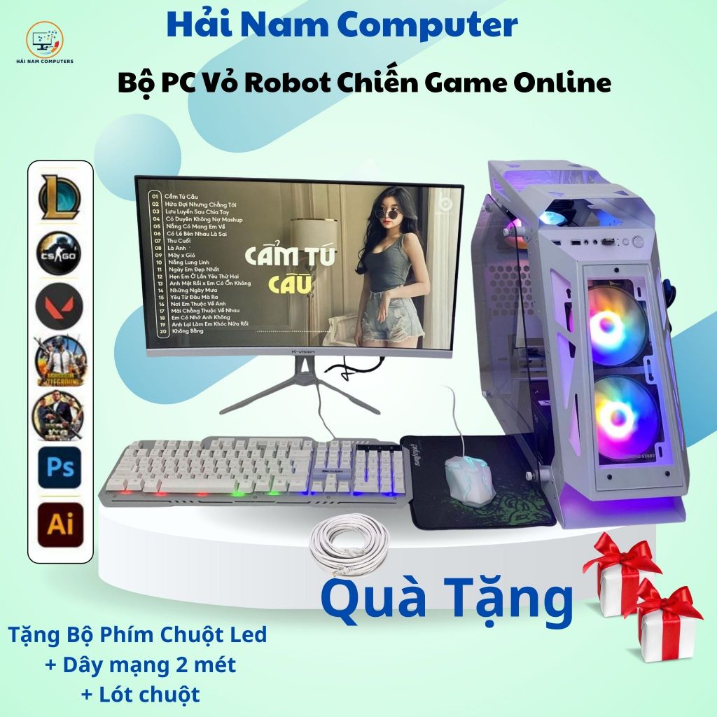 Bộ Máy Tính PC Vỏ Robot Trắng Chơi Mọi Game Online Liên Minh Fifa, Đột Kích,Aoe, GTA 5 - Bảo Hành 2 Năm Chính Hãng