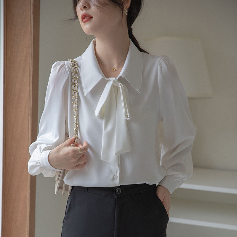 Áo Lụa Trung Niên Nữ U30 U40 U50 Cổ Sơ Mi Thắt Nơ Cao Cấp _ Áo Cho Mẹ