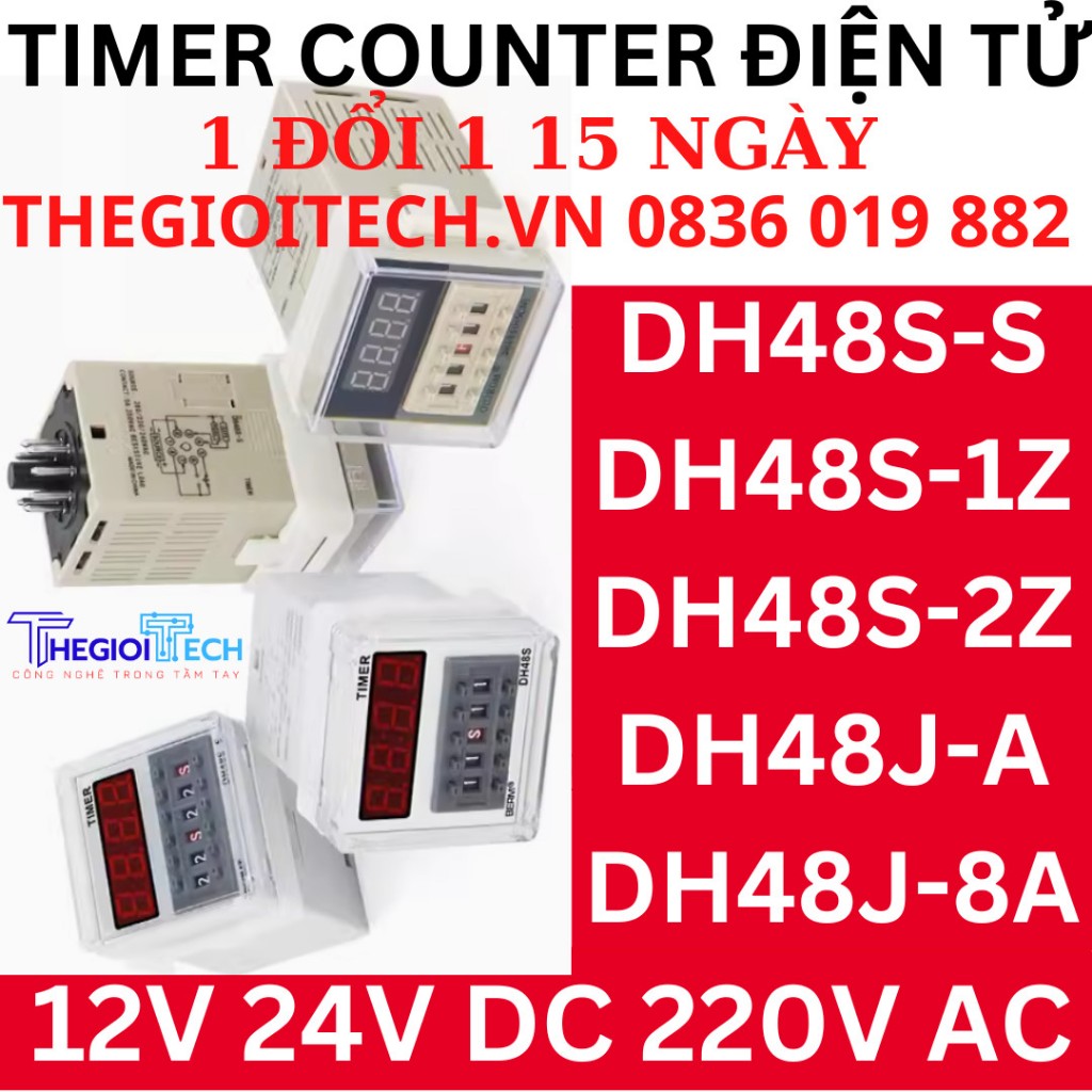 TH Bộ Đếm hẹn giờ IC Timer điện tử, Relay thời gian DH48S-1Z DH48S-2Z 2ZH DH48S-S Counter DH48J 12 24V DC 220V AC kèm đế - DH48J-8 Giá tốt - 12VDC + Kèm Đế