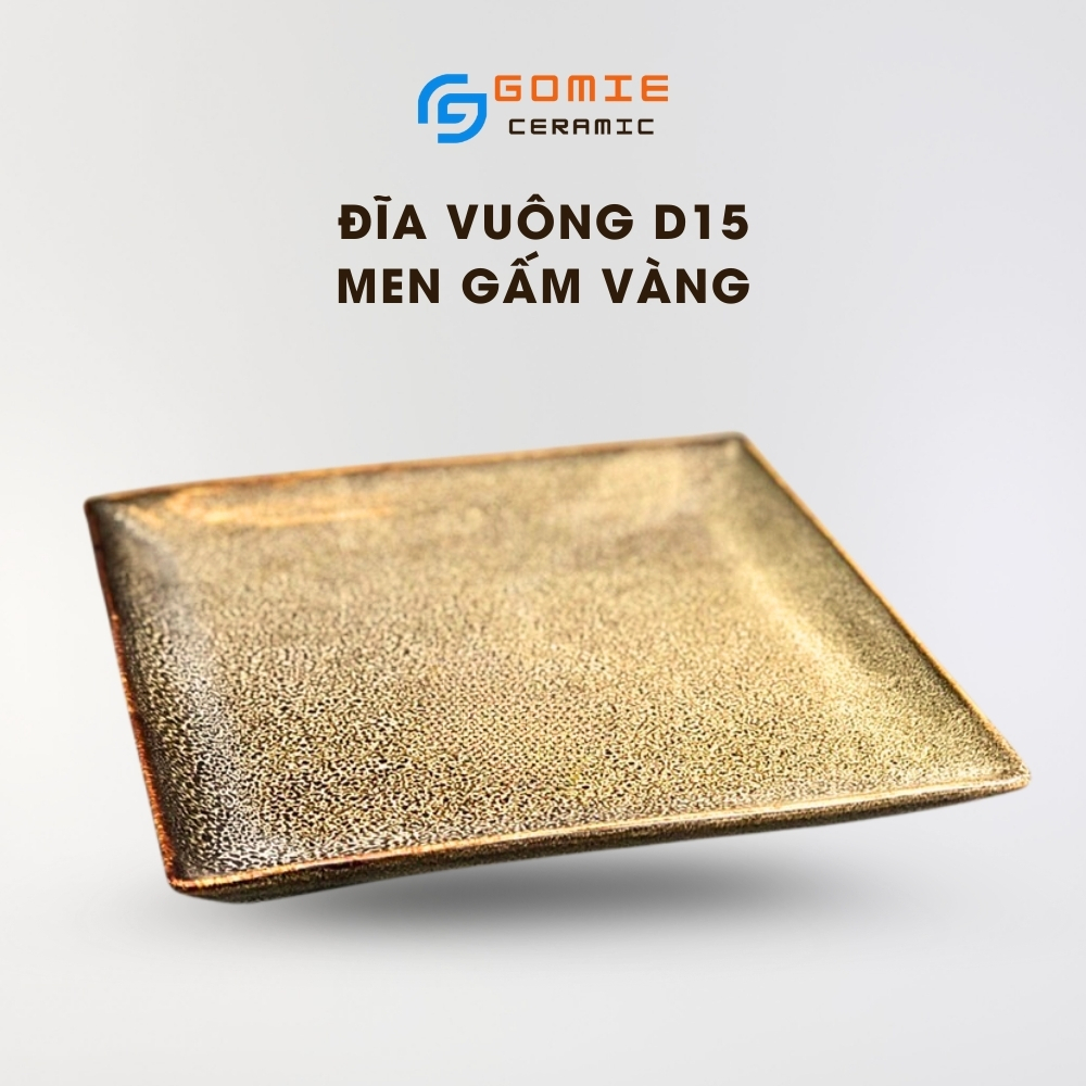 Đĩa Vuông D15 Men Gấm Vàng - Khay Vuông D15 Men Gấm Vàng - Đĩa sứ - Gốm sứ cao cấp Bát Tràng