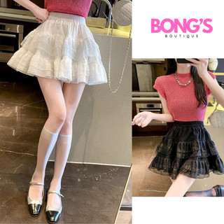 Chân váy ngắn xếp ly 2 tầng,chân váy ngắn bồng bềnh lưng cao cạp chun co giãn chất voan tơ pối ren Coquette ngọt ngào 1B