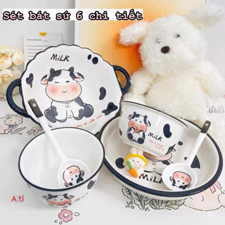 Set bát sứ bò sữa 6 món
